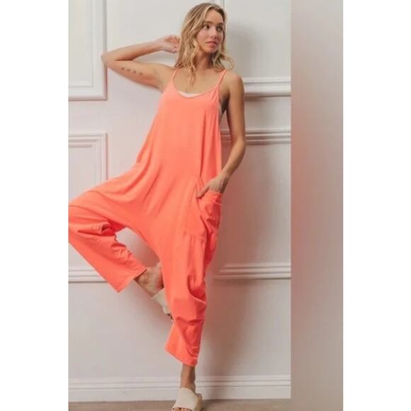 Free People Movement Neon Orange Hot Shot Jumpsuit. Small - Picture 1 of 3